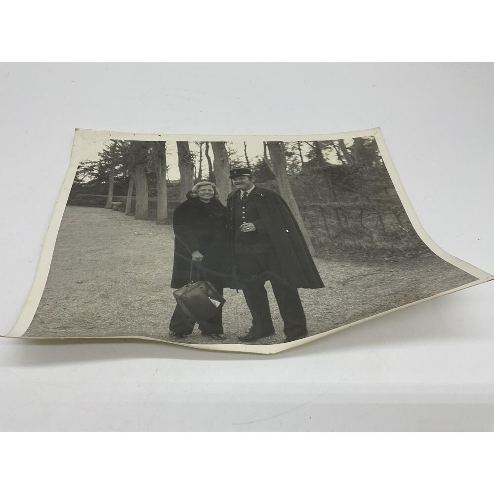 Kodak Photo Couple With Uniformed Man Original Black & White 8x10 Vintage